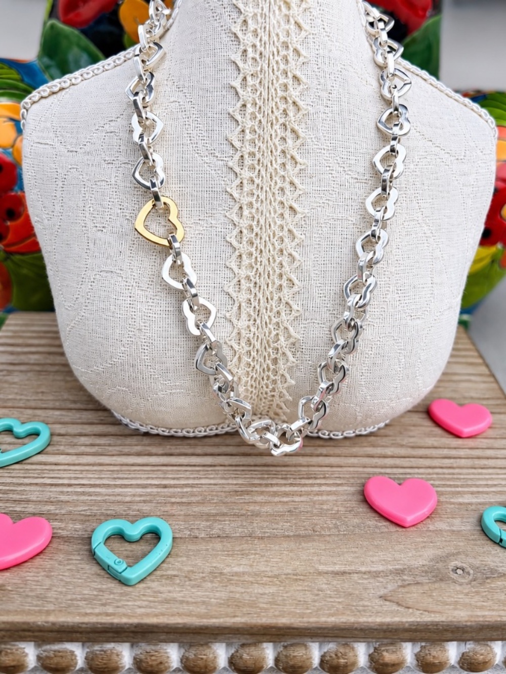 Tiffany & Co. Heart Link Necklace in Silver Yellow Gold, 16"